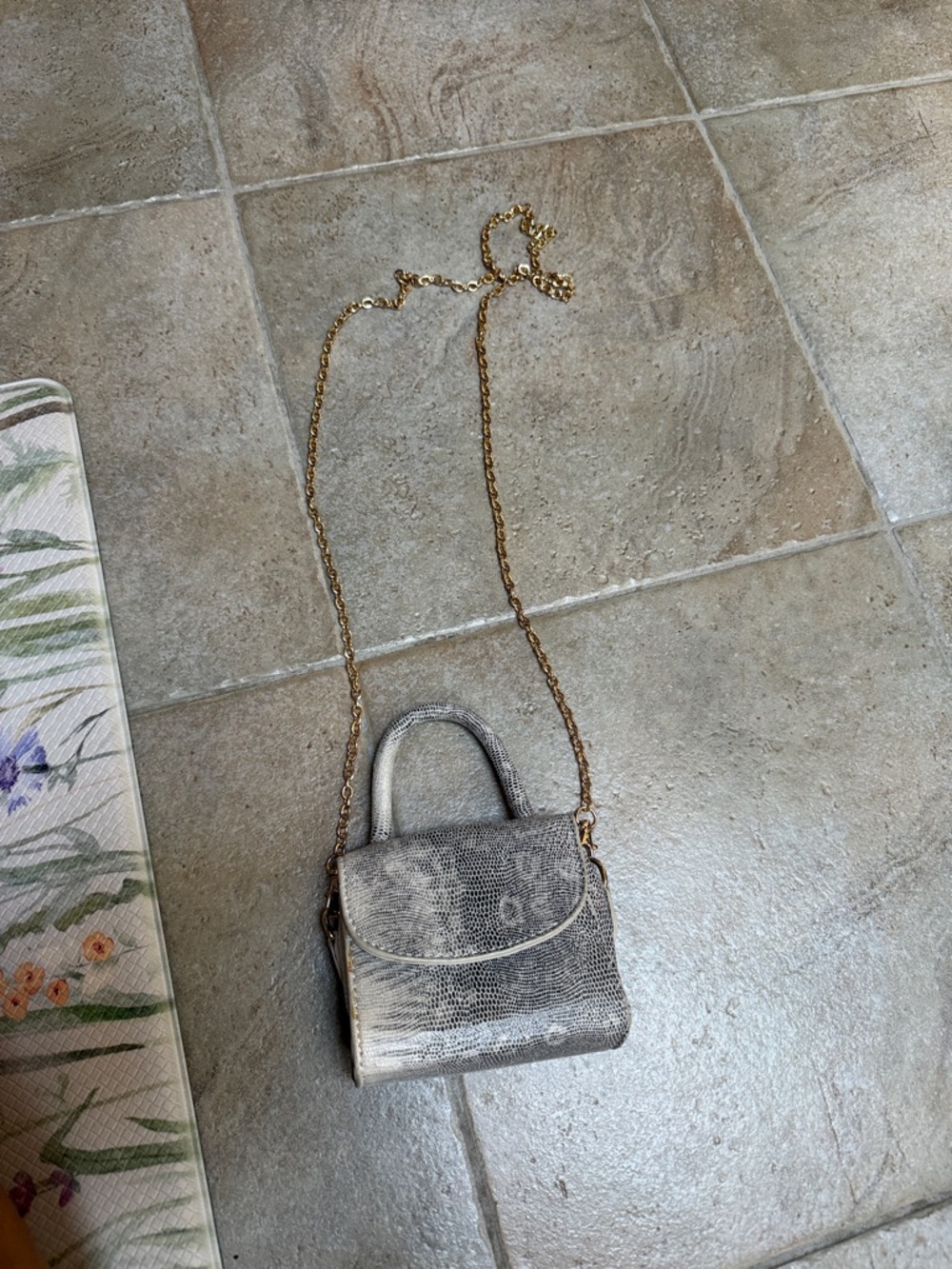 DSW Metallic Silver Mini Top-Handle Bag with Gold Chain Strap